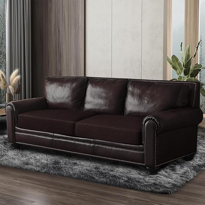 Leather Look Couch Cushion Covers Sofa Seat Slipcovers Sets Couches Furniture Protector for Sectional Armchair Loveseat Pets Kids Stretch Spandex Fabric (2 Cushion Sofa, Chocolate)