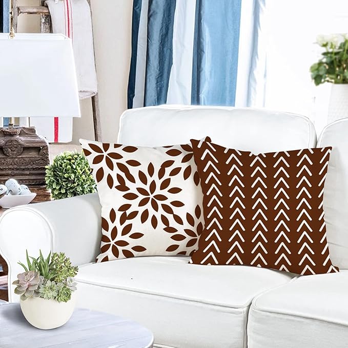 YCOLL Pillow Covers 18x18 Set of 4, Modern Sofa Throw Pillow Cover Decorative Linen Fabric Pillow Case for Couch Bed Car, Coffee