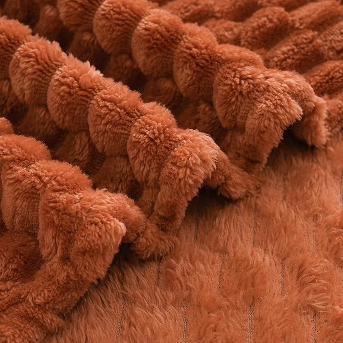 Puncuntex Burnt Orange Throw Blanket 90"×90" inches Fuzzy 3D Jacquard Decorative Flannel Fleece Super Soft Plush Cozy Blanket for Couch Sofa Chair Lightweight