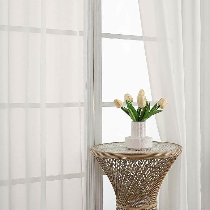 OVZME Ivory Bedroom Curtains 96 Length for Farmhouse, 59 Inch Extra Wide Light Filtering Voile Drapes Light Airy Window Decor for Patio Door Living Room Bedroom Dining, 59Wx96L Inches
