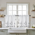 HOMEIDEAS Kitchen Curtains, Short Non-See-Through Privacy 30X24 Inch Length Tier Curtains, Grey and White Leaf Floral Printed Light Filtering Semi Sheer Small Window Drapes for Bathroom Cafe, 2 Panels