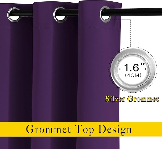 NICETOWN Blackout 102 inch Curtains for Living Room, Grommet Thermal Insulated Room Darkening Curtains for Bedroom/Living Room, 2 Panels, W52 x L102, Royal Purple