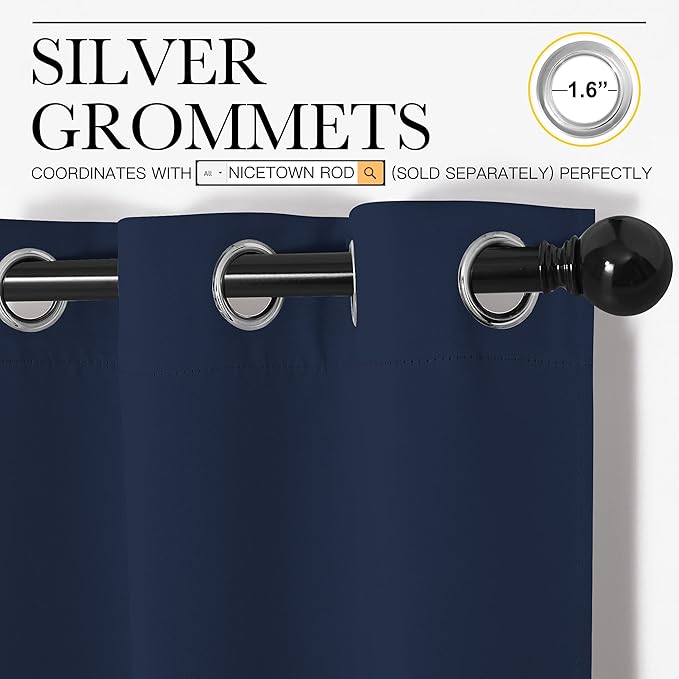 NICETOWN Window Drapes Long Curtains - Living Room Panels Grommet Top Window Treatment for Hall & Guest Room (Navy, 42 inches Wide x 90 inches Long, 2 Pieces)