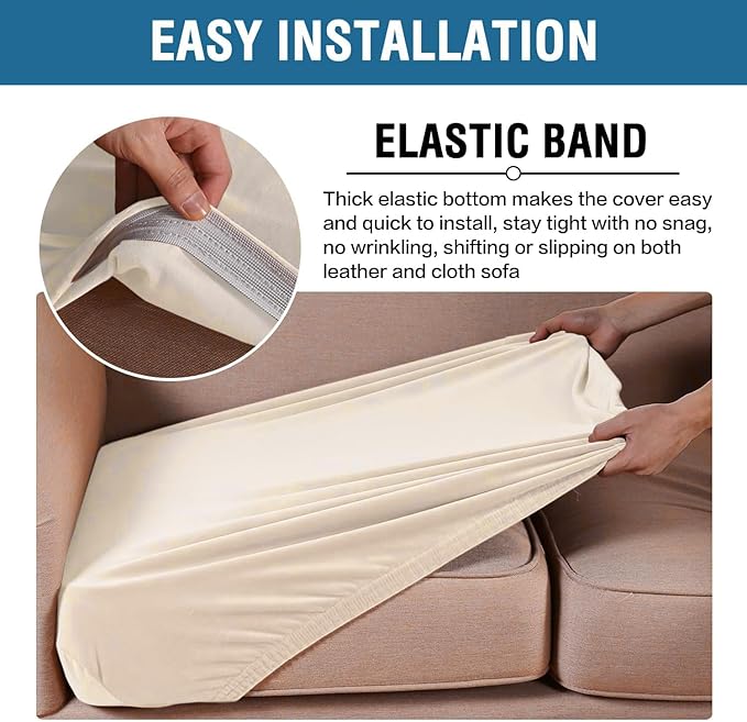 H.VERSAILTEX Velvet Stretch Couch Cushion Cover Plush Cushion Slipcover for Chair Cushion Furniture Protector Seat Cushion Sofa Cover (1 Piece Armchair Cushion Covers, Cream)