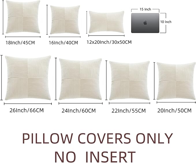 Fancy Homi 2 Packs Cream Euro Decorative Throw Pillow Covers 28x28 Inch for Couch Bed Sofa, Rustic Farmhouse Boho Home Decor, Soft Corss Corduroy Patchwork Textured Square Cushion Case 71x71 cm
