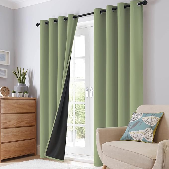 SimpleHome 100% Blackout Curtains for Bedroom,Thermal Insulated Sage Grommet Window Drapes Room Darkening Curtains for Living Room with Black Back,52 x 45 Inch,2 Panels