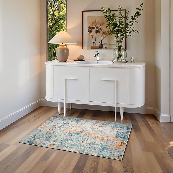 Entrance Rugs Indoor 2x3 Blue Entry Rug Washable Abstract Small Area Rug Non-Slip Low Pile Throw Rugs for Entryway, Kitchen Floor, Front Door Indoor Door Mat, Bathroom, Bedroom Bedside