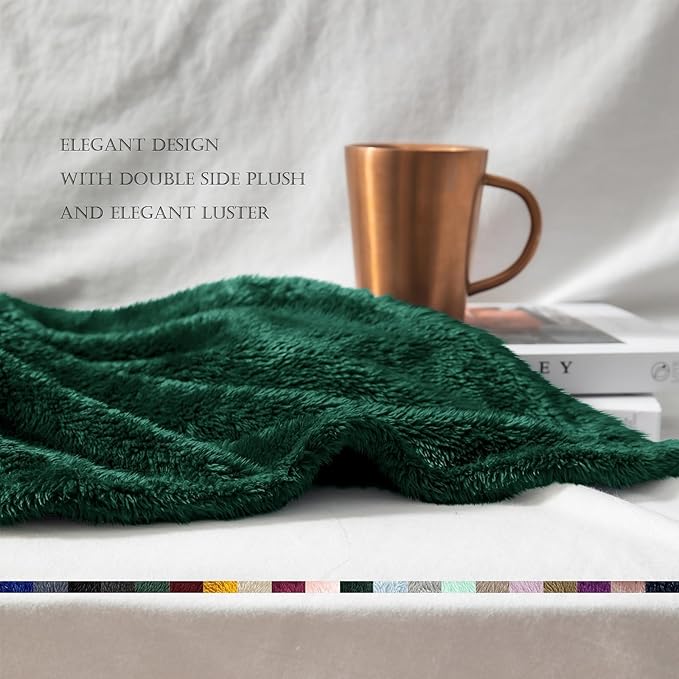 Exclusivo Mezcla Plush Fuzzy Fleece Bed Blanket Twin Size, Super Soft, Fluffy and Warm Blankets for Couch, Bed, All Season (Forest Green, 90x66 inches)