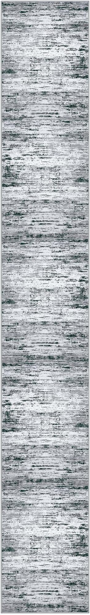 Lansny Modern Abstract Runner Rug 2.6x18, Black Grey White Washable Long Kitchen Runner Non-Slip Soft Hallway Rug Runner Thin Print Faux Wool Carpet for Entryway Bedroom Laundry Room Indoor Home Decor