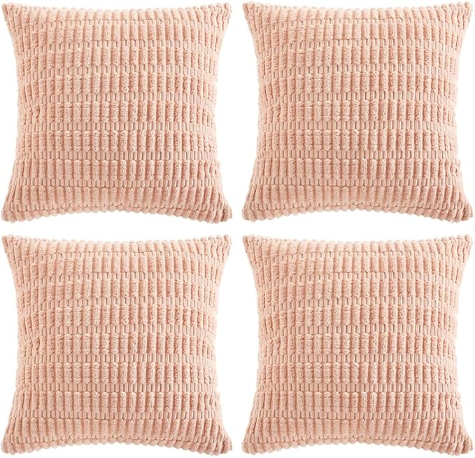 Fancy Homi 4 Packs Boho Pink Decorative Throw Pillow Covers 20x20 Inch for Living Room Couch Bed Sofa, Rustic Modern Farmhouse Home Decor, Soft Plush Corduroy Square Cute Cushion Case 50x50 cm
