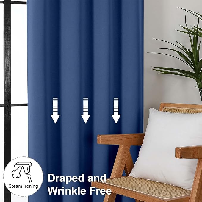 Simplebrand Ava Royal Blue Short 36 Inches Blackout Curtain 2 Panels Set, Half Window Rod Pocket Privacy Curtain Tiers for Kitchen, Curtains Blackout for Bathroom Shades, W40 x L36 Inch, Royal Blue