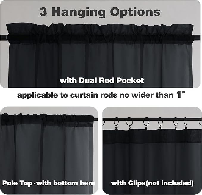 Chyhomenyc Extra Long Black Sheer Curtains 120 Inches Long 2 Panels, Light Filtering Black Curtains for Living Room, Soft Gentle Voile Rod Pocket Bedroom Window Drapes, 59Wx120L Inch, 10FT, 2PCS