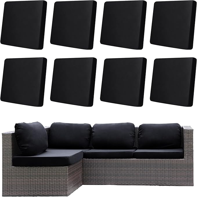8Pcs Outdoor Cushion Covers, Patio Cushion Covers,Stretch Elastic Slipcovers, Replacement Washable & Reusable Furniture Protector for Patio Couch (Black,Cover Only)