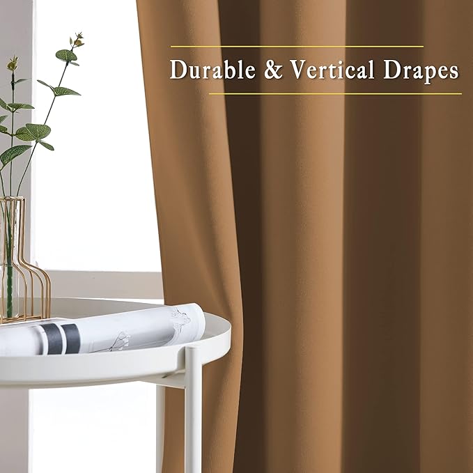 NICETOWN Insulated Curtains Blackout Draperies - Triple Weave Microfiber Home Thermal Insulated Solid Ring Top Blackout Curtains/Panels for Bedroom(Gold Brown, Set of 2, 46 x 72 Inch)