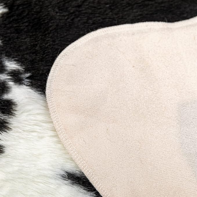 Faux Cowhide Rug Cow Print Area Rug Premium Faux Animal Skin Hide Rugs Tricolor Decor Carpet Non-Slip Small Cowhide Rugs Mat for Bedroom Living Room Office Kitchen 43.3X33.4Inches