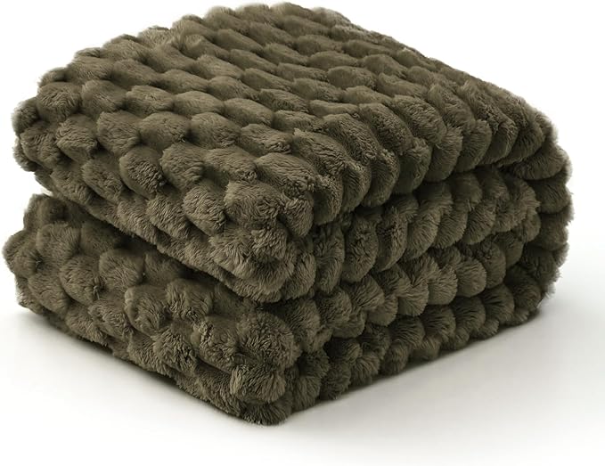 EXQ Home Fleece Throw Blanket for Couch and Bed, 3D Imitation Large Turtle Shell Jacquard Decorative Blankets, Plush Lightweight Fuzzy Flannel Blanket Suitable for All Seasons (50"×60",Moss Green)
