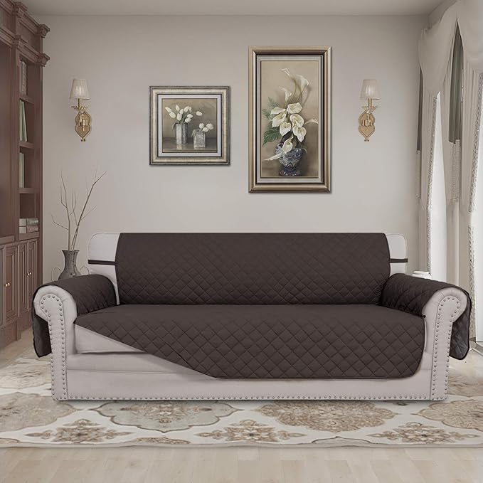 Easy-Going 4 Seater Sofa Slipcover Reversible Sofa Cover Water Resistant Couch Cover with Foam Sticks Elastic Straps Furniture Protector for Pets Children Dog Cat (XX-Large, Chocolate/Chocolate)