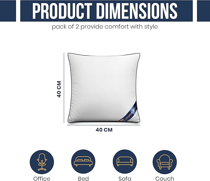 Utopia Bedding Throw Pillow Inserts (Pack of 2, White), 16 x 16 Inches Decorative Indoor Pillows for Sofa, Bed, Couch, Cushion Sham Stuffer