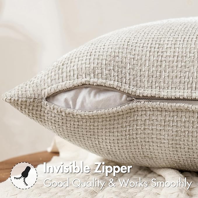MIULEE Pack of 2 Couch Throw Pillow Covers 20x20 Inch Neutral Beige Modern Boho Accent Decorative Pillow Covers Soft Chenille Farmhouse Cushion Covers for Home Decor Bed Sofa Living Room