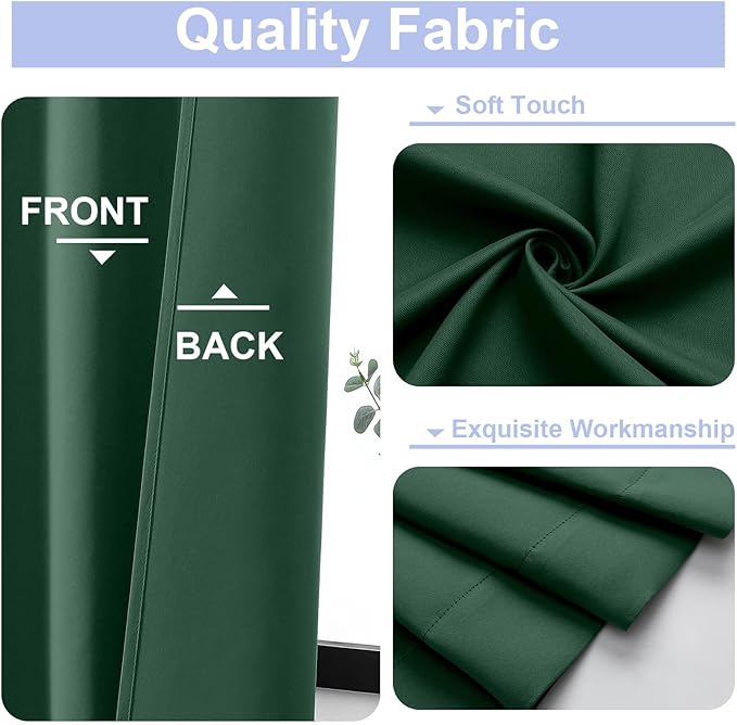 Simplebrand Ava Ever Green Blackout Curtains for Bedroom 90 Inches Long 2 Panels Set, Solid Privacy Energy Saving Living Room Window Treatment Curtains Blackout Drapes, W50 x L90 Inch, Ever Green