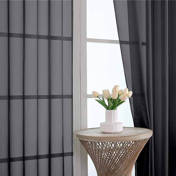 OWENIE Black Sheer Curtains 108 Inches Long for Living Room Bedroom 2 Panels Set, Lightweight Airy Black Sheer Curtain, Filmy Rod Pocket, 2 PCS, Each 59" W x 108" L