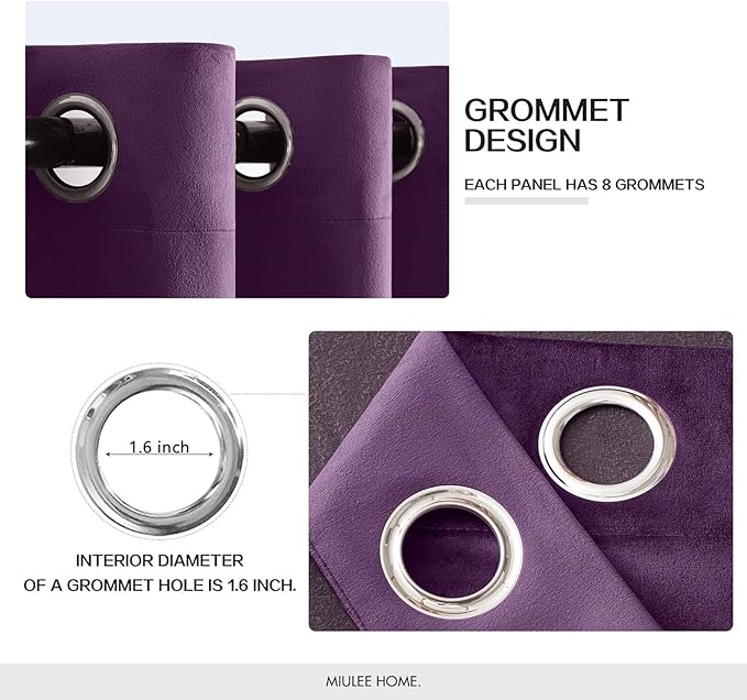 MIULEE Velvet Curtains Purple Elegant Grommet Thermal Insulated Soundproof Room Darkening Curtains/Drapes for Classical Living Room Bedroom Decor 52 x 84 Inch Set of 2