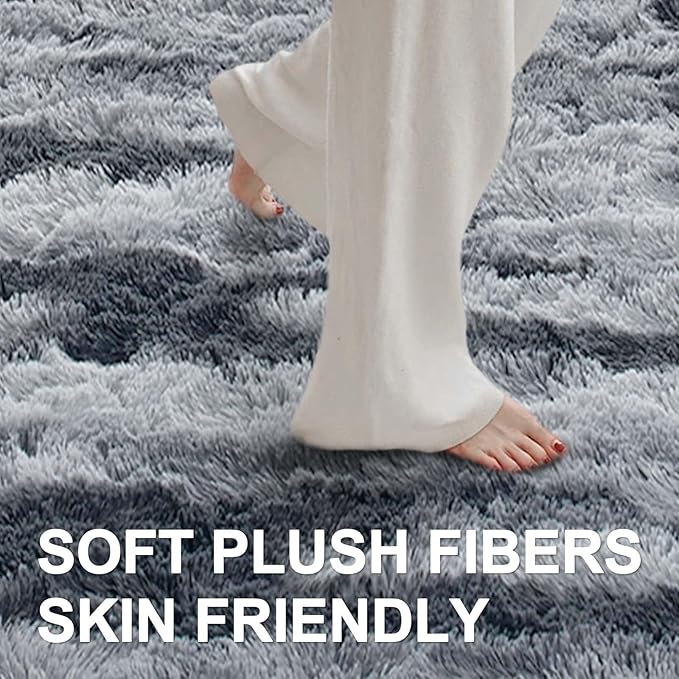 4x6 Ft Shag Rugs for Bedroom Living Room, Tie-Dyed Ultra Soft Fluffy Furry Area Rugs for Indoor Floor, Aesthetic Carpet for Kids Home Decor (Grey)