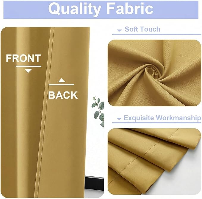 Simplebrand Ava Bright Gold Short 36 Inches Blackout Curtain 2 Panels Set, Half Window Rod Pocket Privacy Curtain Tiers for Kitchen, Curtains Blackout for Bathroom Shades, W40 x L36 Inch, Bright Gold