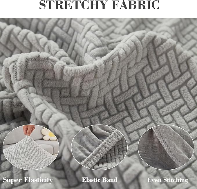 2Pcs Couch Arm Covers, Armrest Cover for Sofa, Sofa Arms Covers Washable Arms with Twist Pins Soft,Skin-Friendly for Pets (Texture Light Gray, Armrest Cover)