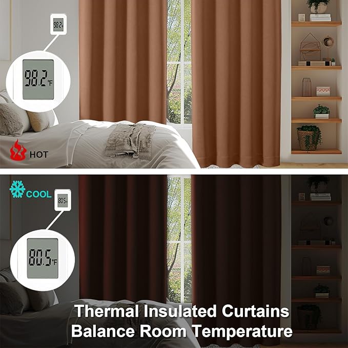 Simplebrand Ava Sun Baked Blackout Curtains for Bedroom 90 Inches Long 2 Panels Set, Solid Privacy Energy Saving Living Room Window Treatment Curtains Blackout Drapes, W40 x L90 Inch, Sun Baked