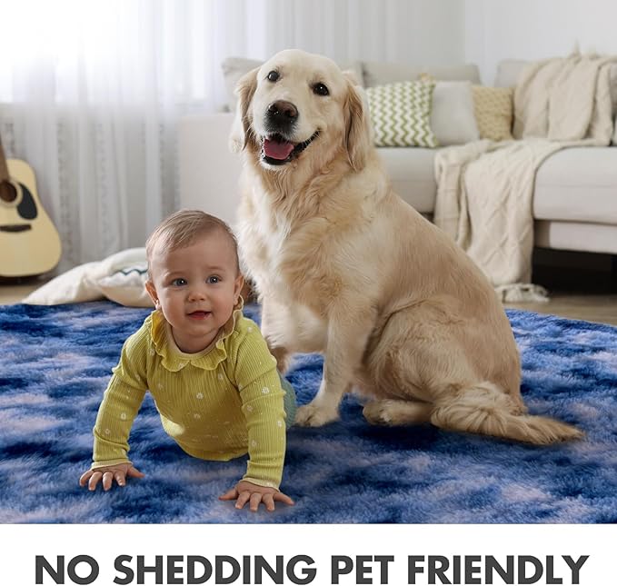 9x12 Ft Extra Large Shag Rugs for Living Room, Ultra Soft Fluffy Furry Area Rugs for Bedroom Indoor Floor, Aesthetic Carpet for Kids Home Decor (Blue)