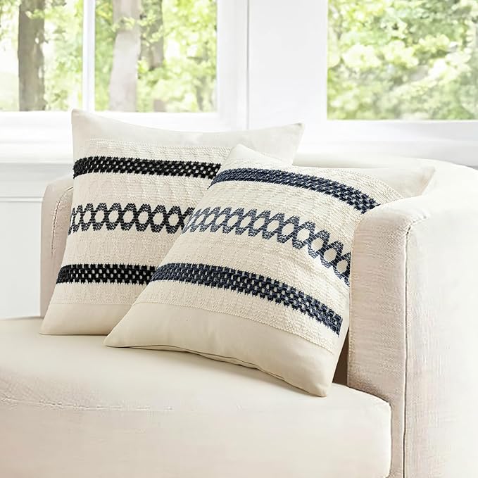 MIULEE Set of 2 Black Boho Decorative Pillow Covers 20x20 Inch Farmhouse Rustic Couch Throw Pillows Modern Spring Cotton Cushion Covers Retro Cute Macrame Woven Home Decor for Bed Sofa Chair