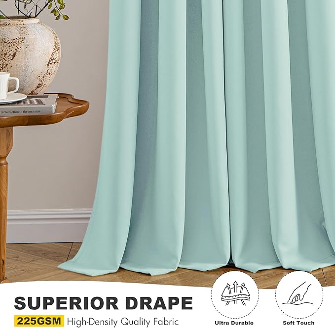 MIULEE Aqua Blackout Curtains for Bedroom Living Room 72 Inches Long 2 Panels, Thermal Insulated Room Darkening Drapes Solid Grommet Noise Reduction Light Blocking Window Treatments 40x72 Inch