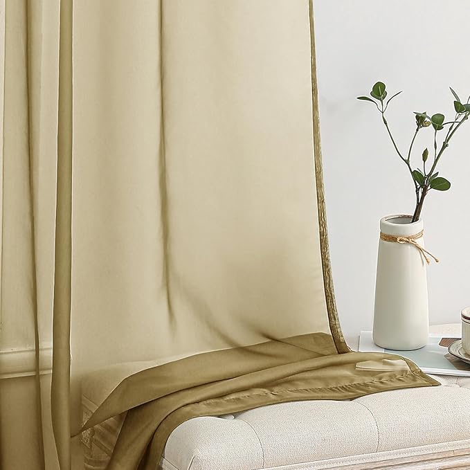 MIULEE 2 Panels Solid Color Sheer Window Curtains Elegant Window Voile Panels/Drapes/Treatment for Bedroom Living Room (54X63 Inches Dark Gold)
