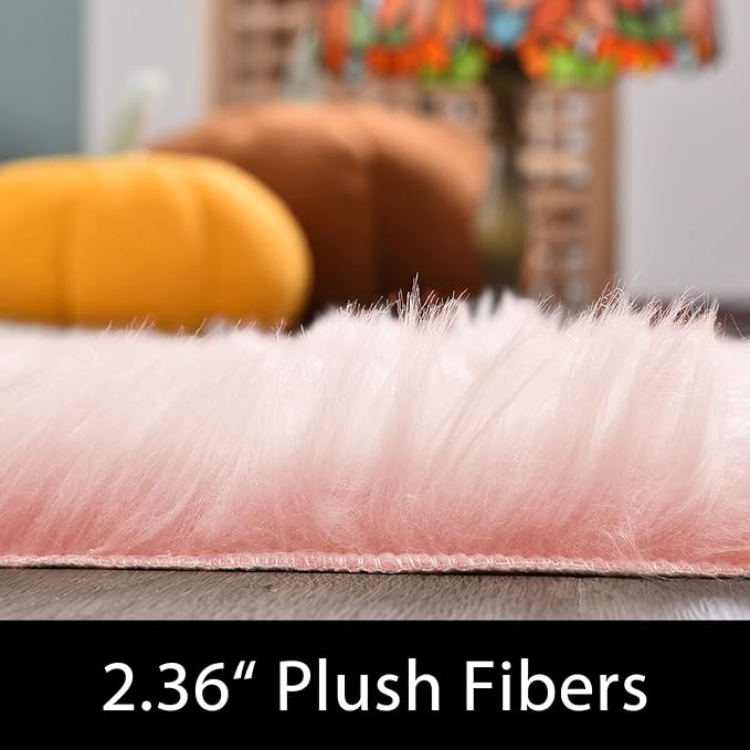 Latepis Pink Rugs for Bedroom Girls Washable Runner 2x6 Faux Fur Rug Soft Furry Rugs Fluffy Throw Sheepskin Rug Cute Room Décor Cushion, Runner