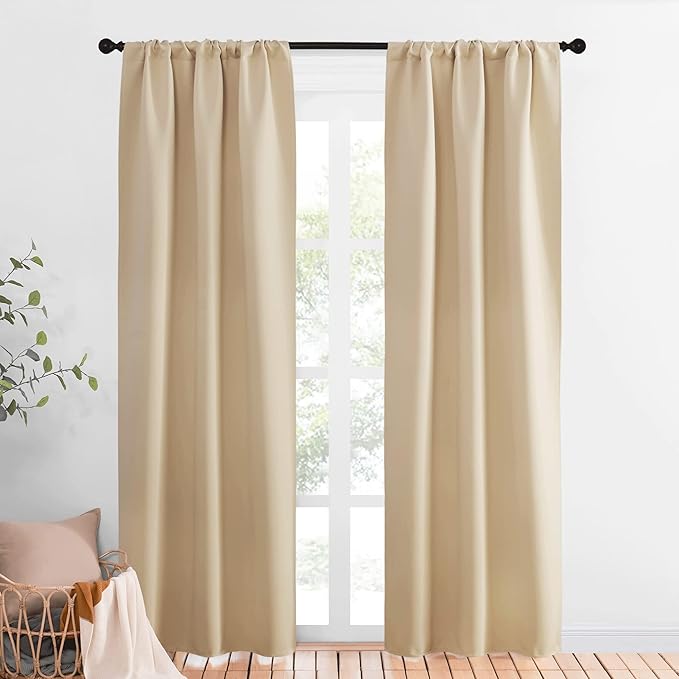 NICETOWN Blackout Room Darkening Curtains - Home Decoration Light & Noise Reducing Thermal Insulated Window Draperies with Rod Pocket Top (Biscotti Beige, 2 Panels, 34 inches Wide x 84 inches Long)