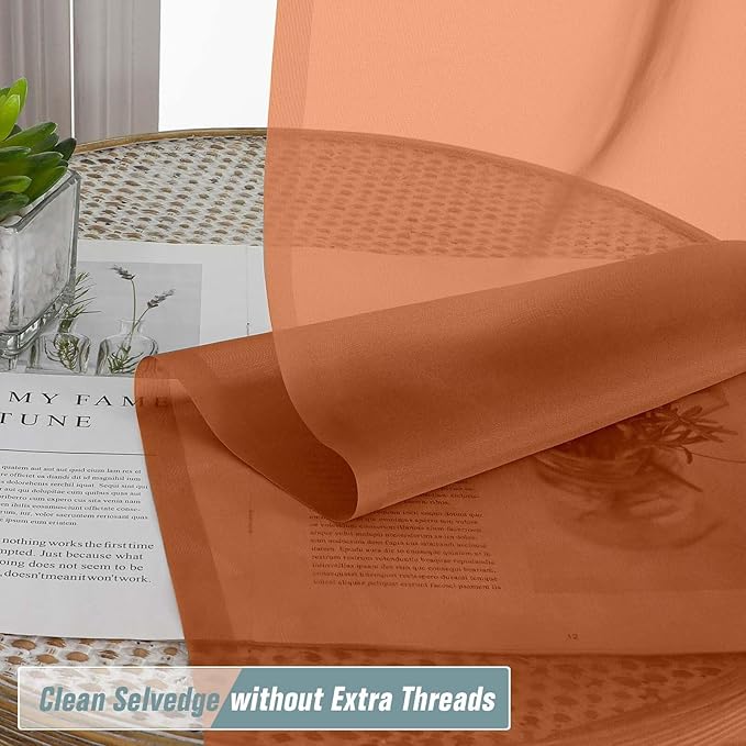 Orange Sheer Curtains 90 Inches Long 2 Panels, Light Filtering Solid Sheer Curtains for Bedroom Living Room, Lightweight Soft Airy Window Voile Sheer Drapes, Dual Rod Pocket, 2x42Wx90L Inches