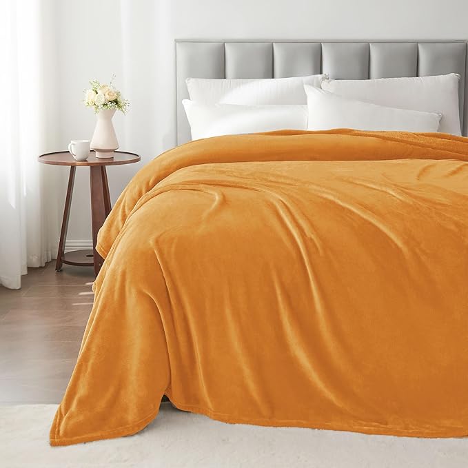 BEDELITE Fleece Blankets Queen Size Burnt Orange Throw Blankets for Bed, Luxury Plush Cozy Fuzzy Blanket 90x90 inches, Super Soft & Warm Blankets for All Seasons