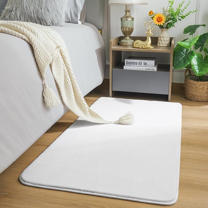 Amearea Modern Washable Runner Rugs, 2x4 Feet White Bedroom Runner Rug, Small Area Rugs for Bedroom Living Room, Non Slip Memory Foam Rug for Hallway Entryway Kids Boys Girls Room Laundry Room