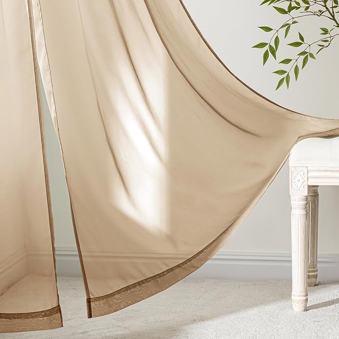 MIULEE Brown Sheer Curtains 102 Inches Long, 4 Panels Set, Light Filtering Rod Pocket Voile Drapes for Living Room and Bedroom, Airy Soft Fabric Window Treatments, 42 x 102 Inches