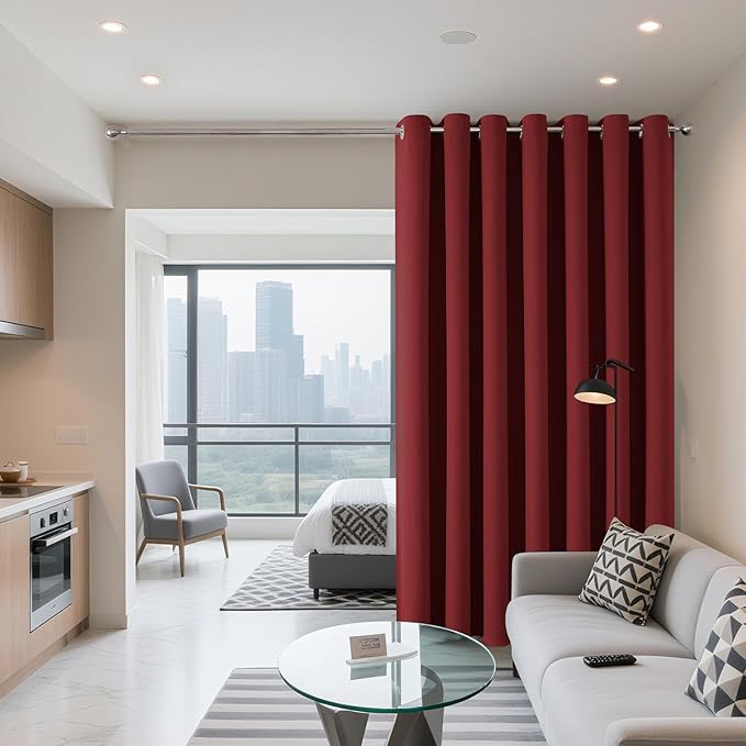 Joydeco Blackout Patio Sliding Door Curtains 96 Inches Long, Grommet Privacy Room Divider Curtains, Extra Wide Thermal Blackout Drapes for Bedroom Living Room (Burgundy Red, 60Wx96L, 1 Panel)