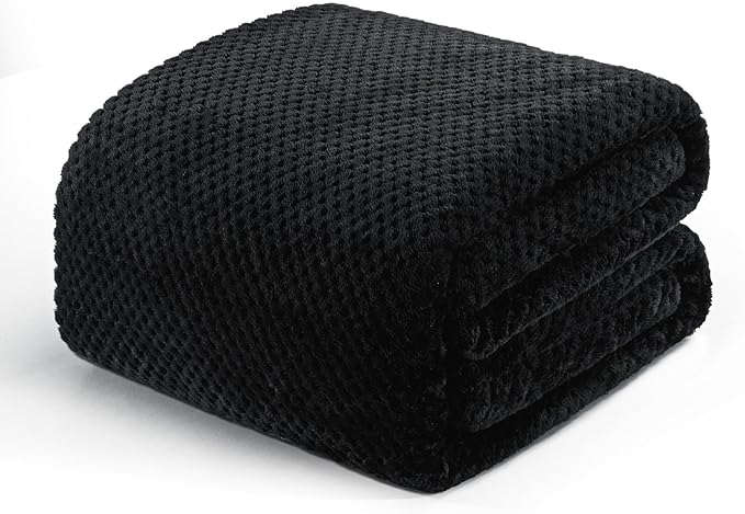 Exclusivo Mezcla Fleece Bed Blanket Queen Size, Super Soft and Warm Blankets for Couch, Sofa and Bed Waffle Textured, Cozy, Fuzzy and Lightweight (Black, 90x90 Inches)