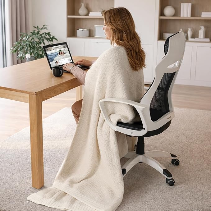 Snuggle Sac Buttery Ivory Bedding Blankets Twin Size 60x80, Super Soft Blankets Warm Cozy Knit Fuzzy Plush Blanket for Sofa, Bed, Living Room, Heather Ivory, 60x80 inches