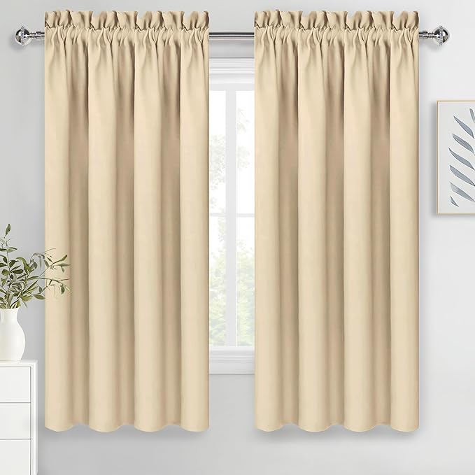 DWCN Blackout Curtains for Living Room Thermal Insulated, Energy Saving & Noise Reducing Bedroom Curtains, Beige, W 70x L 72 Inch, Set of 2 Rod Pocket Curtain Panels