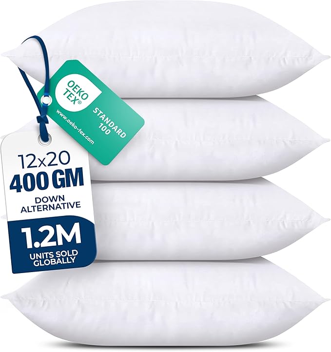 Utopia Bedding Throw Pillows (Set of 4, White) – 12 x 20 Inches Down Alternative Pillows for Bed, Sofa, and Couch - Fluffy Decorative Stuffer Pillow for Indoors & Outdoors