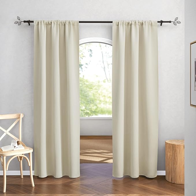 RYB HOME Curtains for Bedroom 84 inches Long 2 Panels Set, Privacy Thermal Insultaed Sunlignt Heat Blocking Drapes for Nursery Rental Room, Width 42 by Length 84, Beige