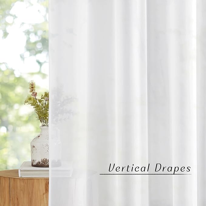 NICETOWN Bedroom Sheer Curtains 54 inch Length - Grommet Top Voile Textured Window Curtains Light and Airy Drapes for Cafe/Loft/Nursery (W54 x L54, 1 Pair, White)