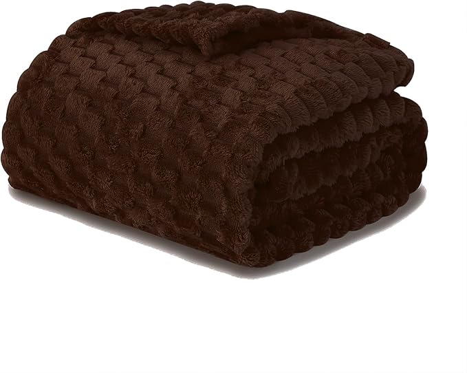 Puncuntex Brown Throw Blanket 90"×90" inches Fuzzy 3D Jacquard Decorative Flannel Fleece Super Soft Plush Cozy Blanket for Couch Sofa Chair Lightweight