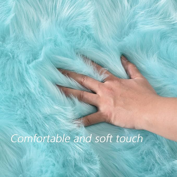 Latepis Blue Round Rugs 6ft Faux Sheepskin Fur Large Circle Rug for Living Room Bedroom Fluffy Plush Furry Rug Home Décor