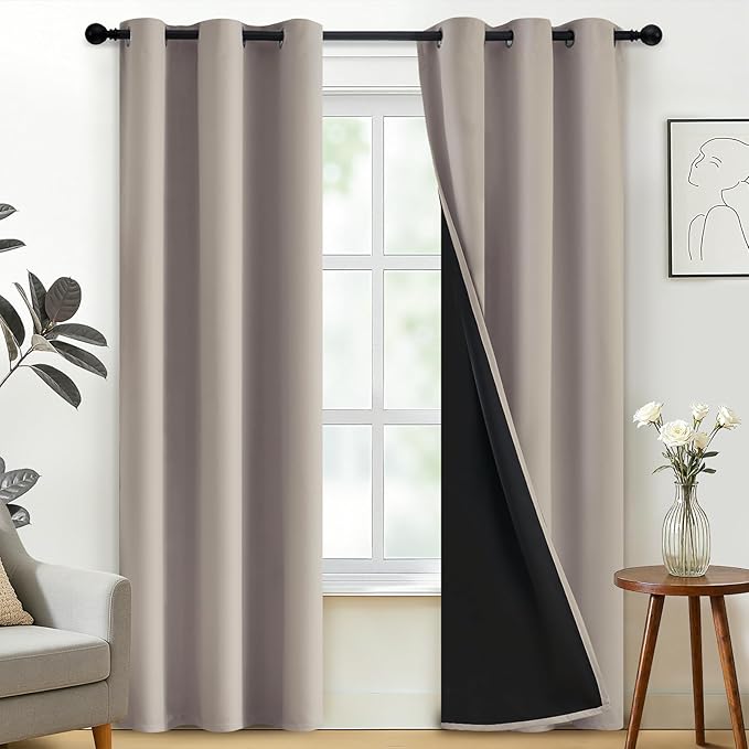 SimpleHome 100% Blackout Curtains for Bedroom,Thermal Insulated Natural Grommet Window Drapes Room Darkening Curtains for Living Room with Black Back,38 x 84 Inch,2 Panels